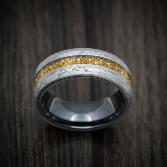 Aoraki XVII - Gibeon Meteorite and Black Zirconium Men's Wedding Ring with 24K Raw Gold Nugget Inlay Band - view 2 - Nura Lab