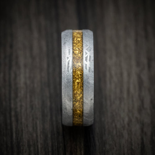 Aoraki XVII - Gibeon Meteorite and Black Zirconium Men's Wedding Ring with 24K Raw Gold Nugget Inlay Band - view 3 - Nura Lab
