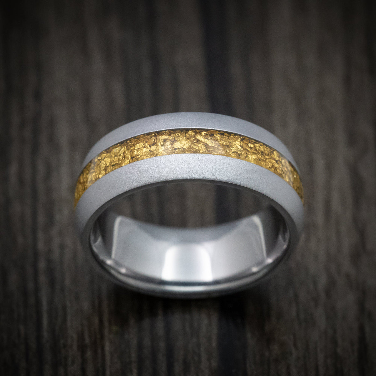 Phoenix XIII - Tantalum and 24K Raw Gold Nugget Men's Wedding Ring Band - view 2 - Nura Lab