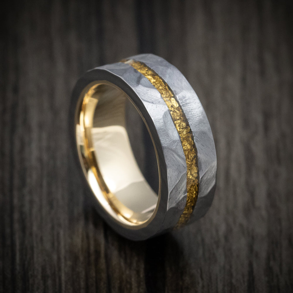 Everest XIII - Tantalum and 24K Raw Gold Nugget Men's Wedding Ring with Gold Sleeve Band - Nura Lab