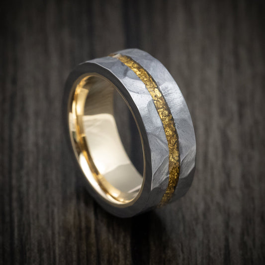 Everest XIII - Tantalum and 24K Raw Gold Nugget Men's Wedding Ring with Gold Sleeve Band - Nura Lab