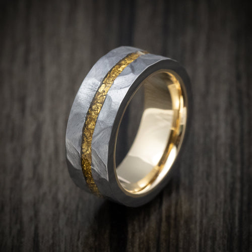 Everest XIII - Tantalum and 24K Raw Gold Nugget Men's Wedding Ring with Gold Sleeve Band - view 4 - Nura Lab