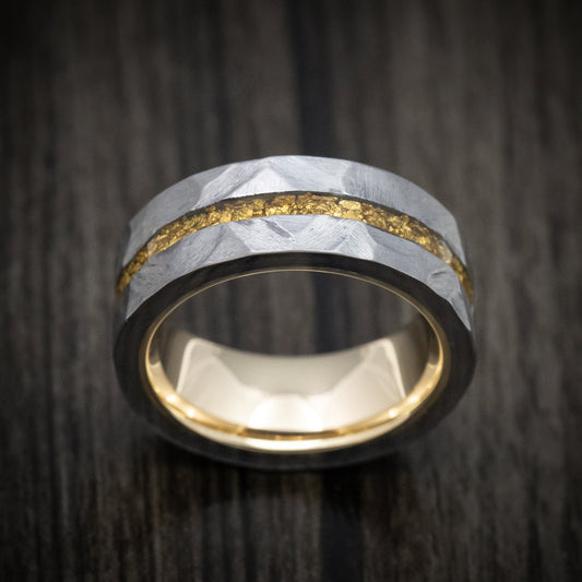 Everest XIII - Tantalum and 24K Raw Gold Nugget Men's Wedding Ring with Gold Sleeve Band - view 2 - Nura Lab