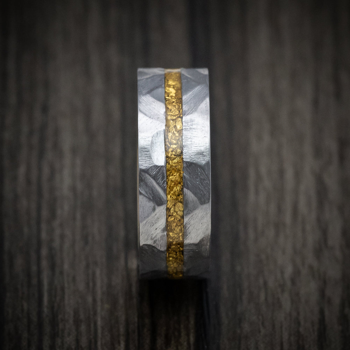 Everest XIII - Tantalum and 24K Raw Gold Nugget Men's Wedding Ring with Gold Sleeve Band - view 3 - Nura Lab