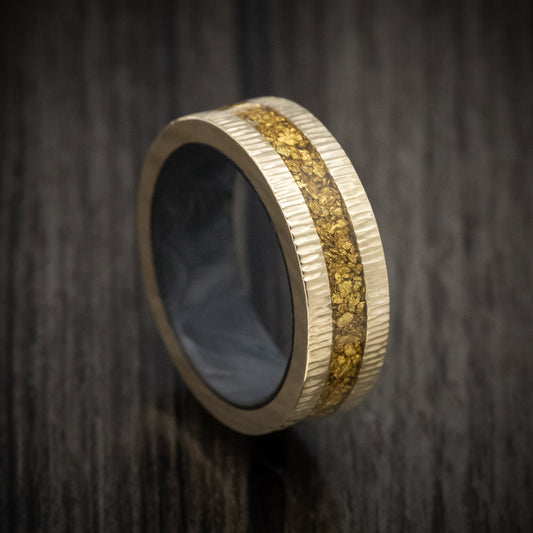 Valor XV - 10K Gold and 24K Raw Gold Nugget Men's Wedding Ring with Forged Carbon Fiber Sleeve Band - Nura Lab