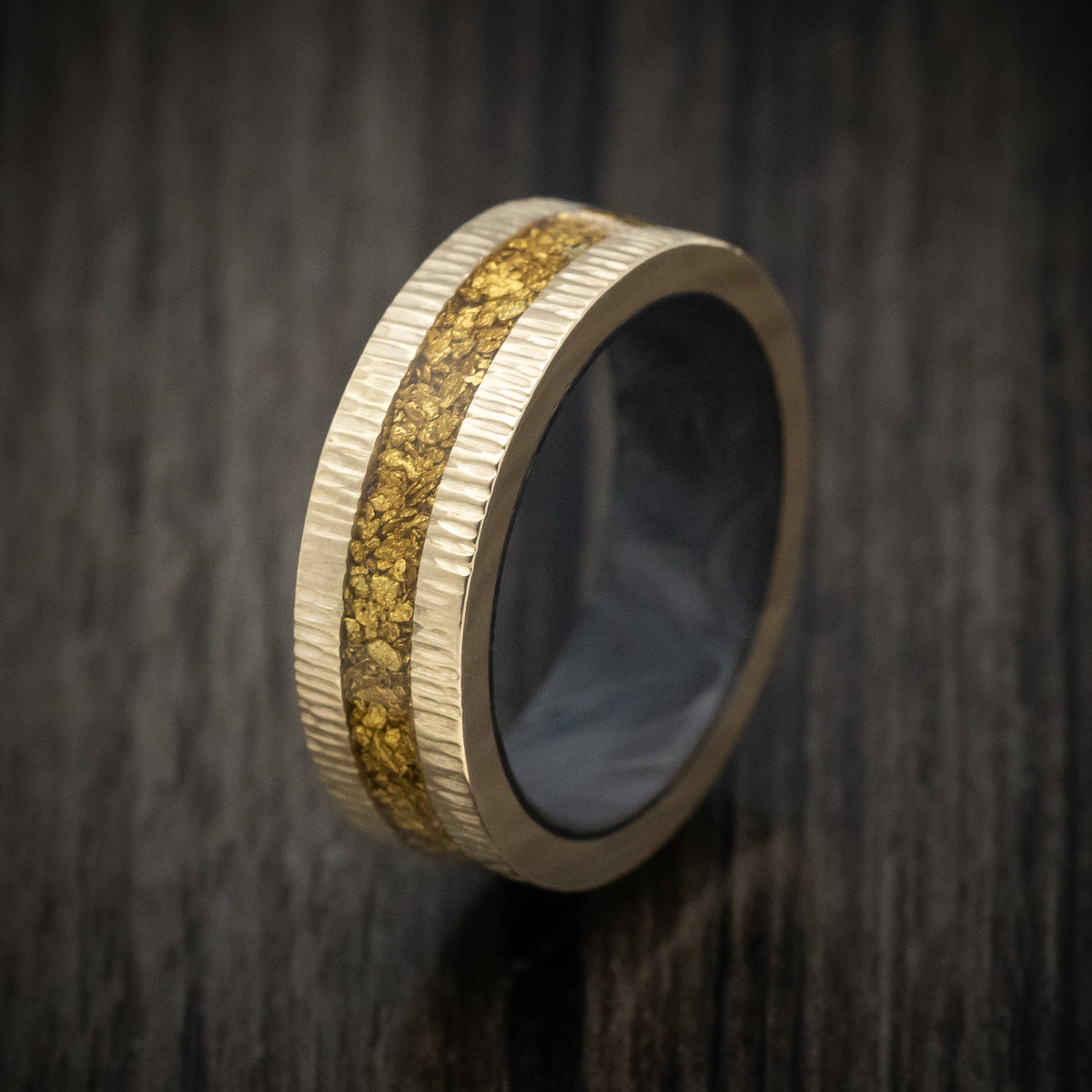 Valor XV - 10K Gold and 24K Raw Gold Nugget Men's Wedding Ring with Forged Carbon Fiber Sleeve Band - view 4 - Nura Lab