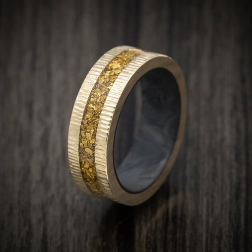 Valor XV - 10K Gold and 24K Raw Gold Nugget Men's Wedding Ring with Forged Carbon Fiber Sleeve Band - view 4 - Nura Lab
