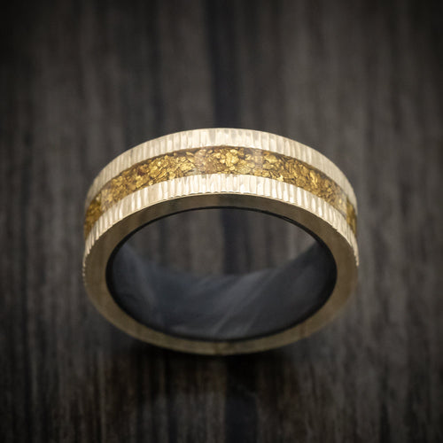 Valor XV - 10K Gold and 24K Raw Gold Nugget Men's Wedding Ring with Forged Carbon Fiber Sleeve Band - view 2 - Nura Lab