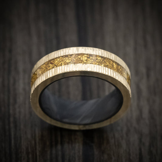 Valor XV - 10K Gold and 24K Raw Gold Nugget Men's Wedding Ring with Forged Carbon Fiber Sleeve Band - view 2 - Nura Lab