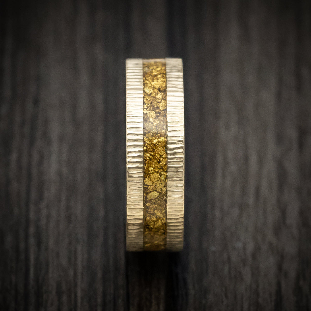 Valor XV - 10K Gold and 24K Raw Gold Nugget Men's Wedding Ring with Forged Carbon Fiber Sleeve Band - view 3 - Nura Lab