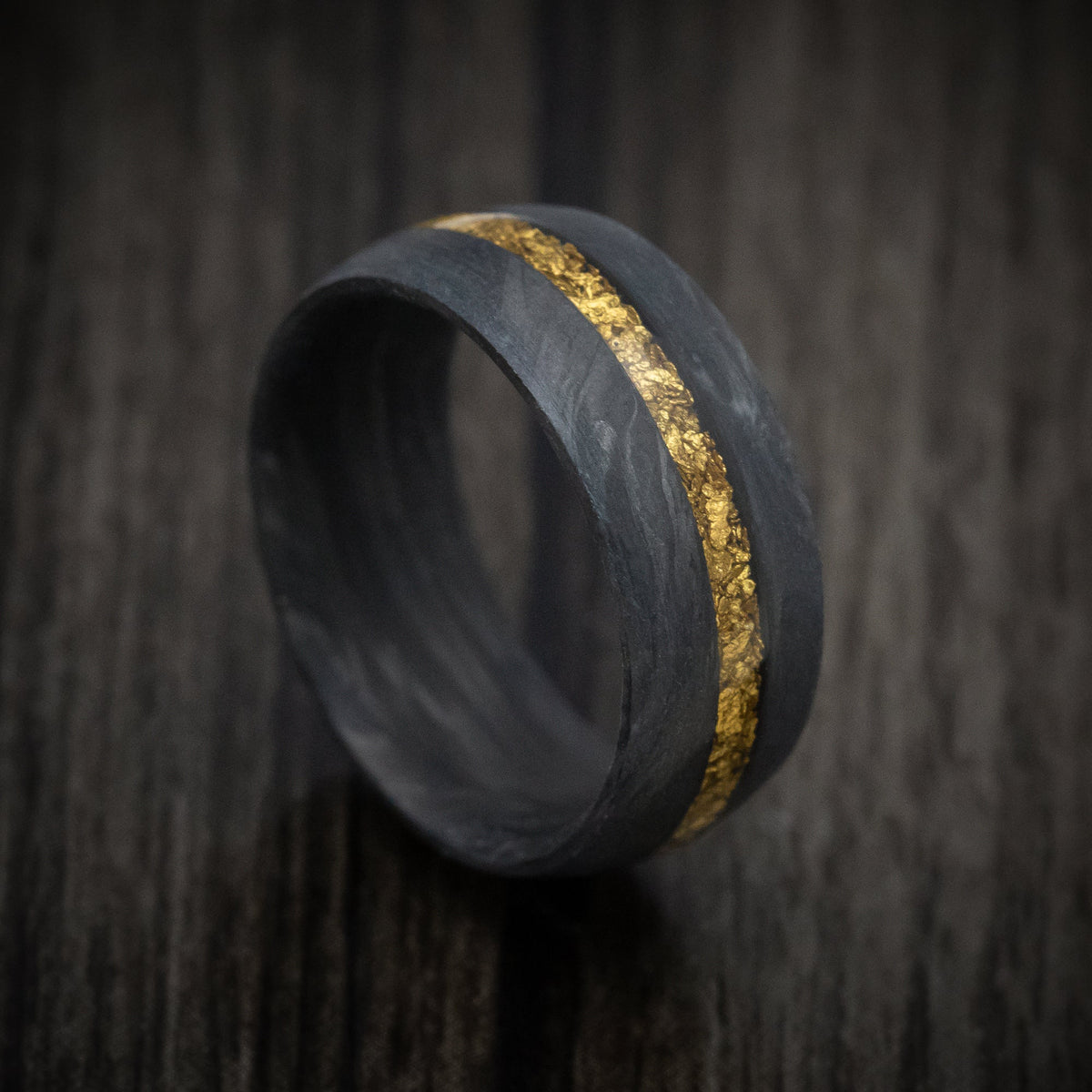 Duke XIV - Forged Carbon Fiber and 24K Raw Gold Nugget Men's Wedding Ring Band - Nura Lab