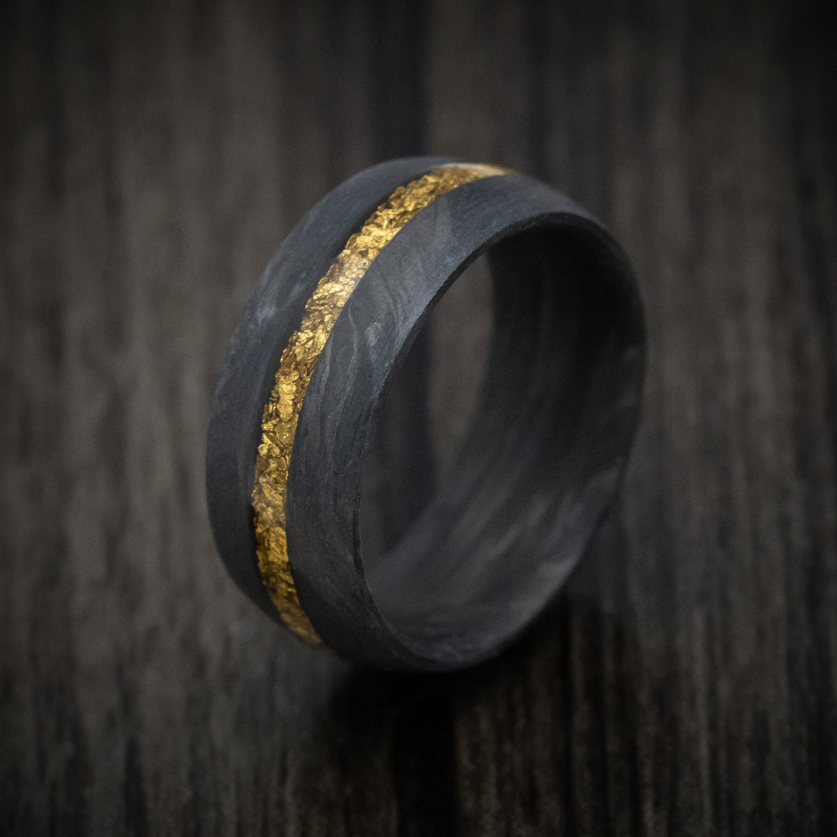 Duke XIV - Forged Carbon Fiber and 24K Raw Gold Nugget Men's Wedding Ring Band - view 4 - Nura Lab