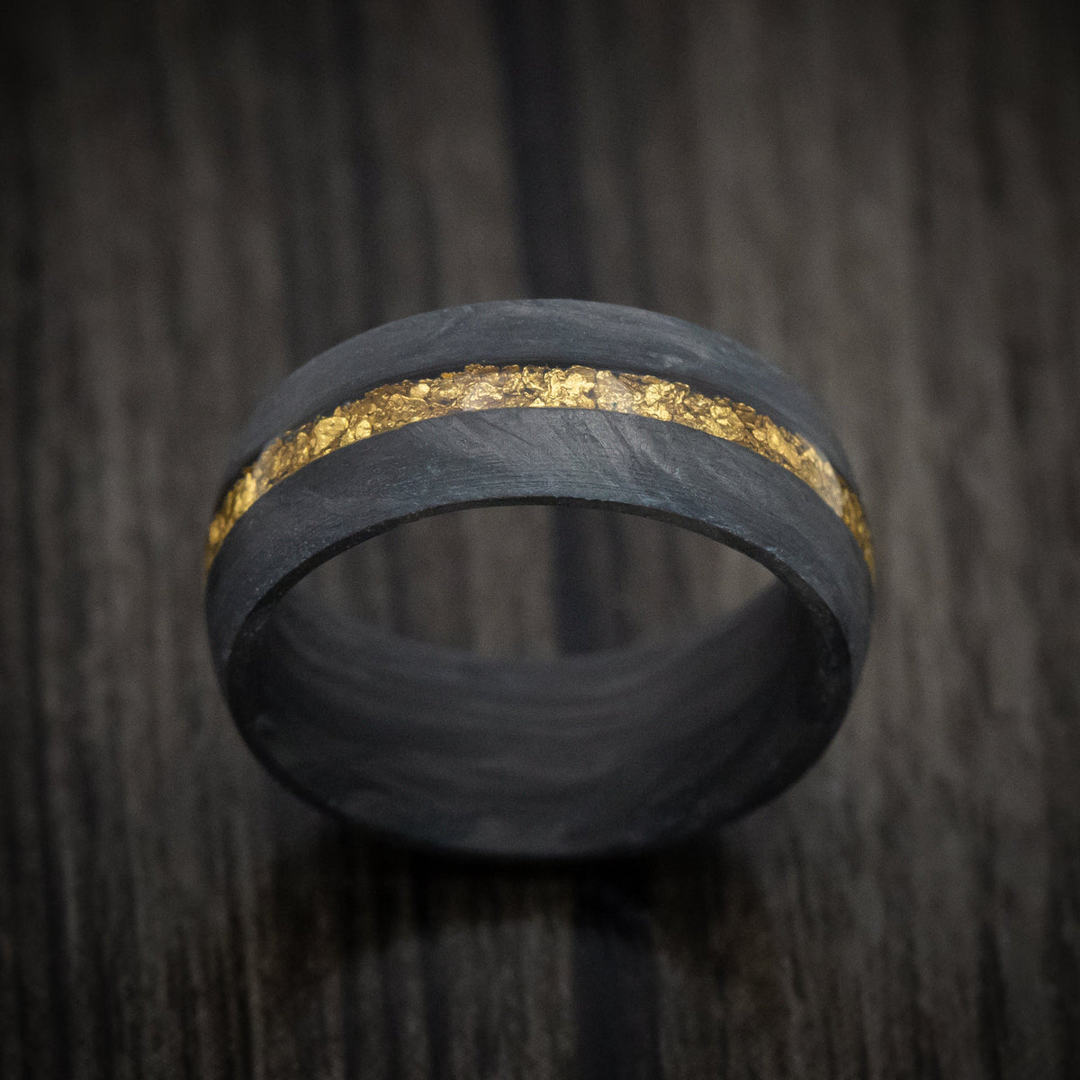 Duke XIV - Forged Carbon Fiber and 24K Raw Gold Nugget Men's Wedding Ring Band - view 2 - Nura Lab