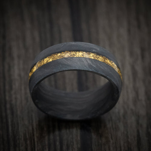 Duke XIV - Forged Carbon Fiber and 24K Raw Gold Nugget Men's Wedding Ring Band - view 2 - Nura Lab