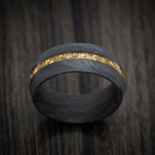 Duke XIV - Forged Carbon Fiber and 24K Raw Gold Nugget Men's Wedding Ring Band - view 2 - Nura Lab