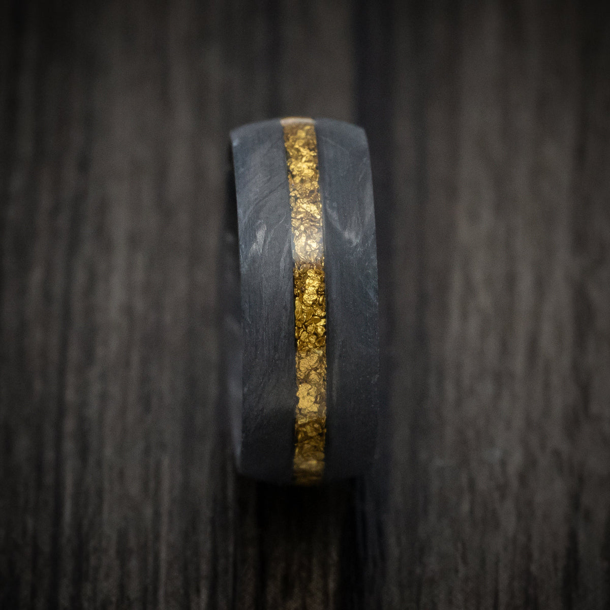 Duke XIV - Forged Carbon Fiber and 24K Raw Gold Nugget Men's Wedding Ring Band - view 3 - Nura Lab