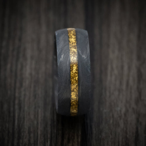 Duke XIV - Forged Carbon Fiber and 24K Raw Gold Nugget Men's Wedding Ring Band - view 3 - Nura Lab