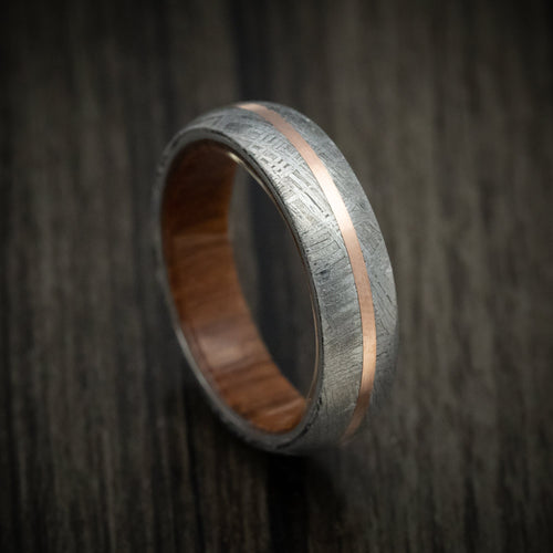 Albatross XII - Gibeon Meteorite Men's Wedding Ring with 14K Gold Inlay and Wood Sleeve - Nura Lab