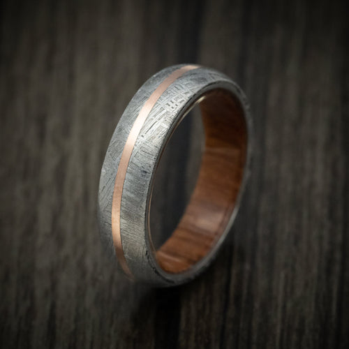 Albatross XII - Gibeon Meteorite Men's Wedding Ring with 14K Gold Inlay and Wood Sleeve - view 4 - Nura Lab