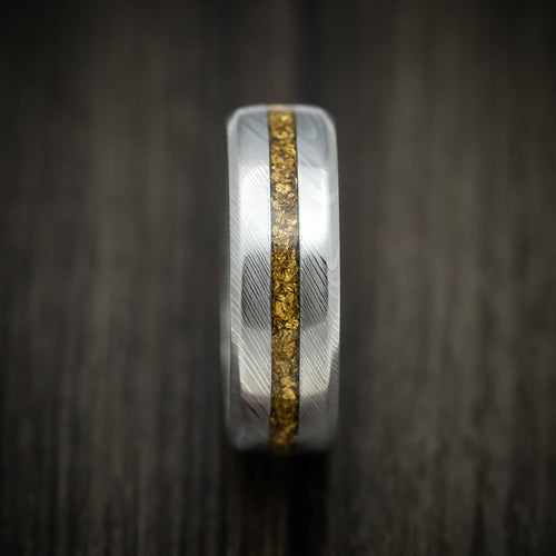Kodiak XI - Damascus Steel Men's Wedding Ring with 24K Raw Gold Nugget and Antler Sleeve - view 3 - Nura Lab