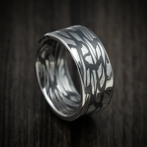 Obsidian XII - Scale Kuro Damascus Steel Men's Wedding Ring Band - view 4 - Nura Lab