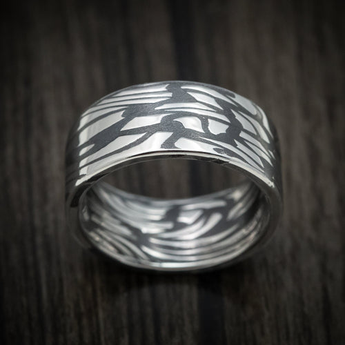 Obsidian XII - Scale Kuro Damascus Steel Men's Wedding Ring Band - view 2 - Nura Lab
