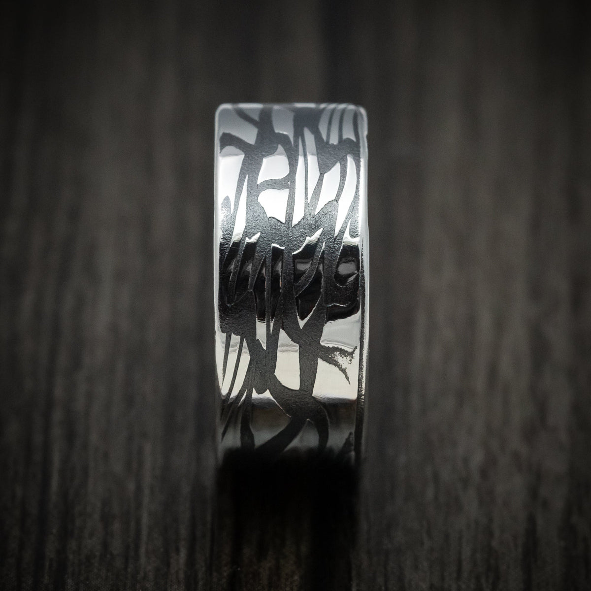 Obsidian XII - Scale Kuro Damascus Steel Men's Wedding Ring Band - view 3 - Nura Lab