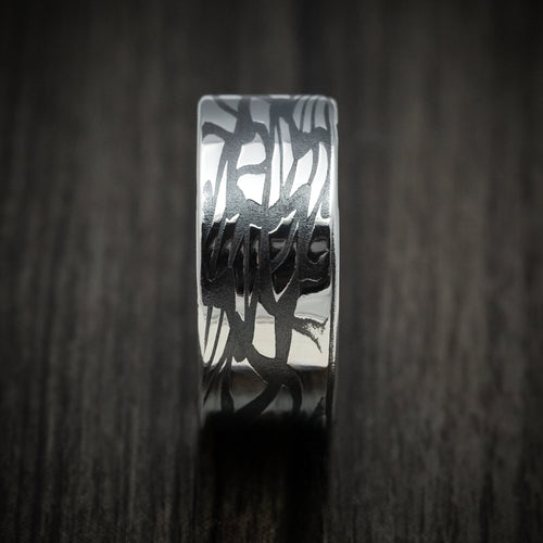 Obsidian XII - Scale Kuro Damascus Steel Men's Wedding Ring Band - view 3 - Nura Lab