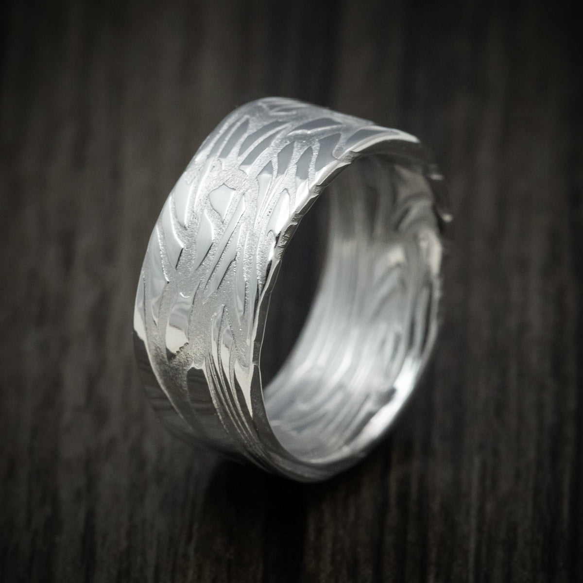 Vanguard XII - Scale Kuro Damascus Steel Men's Wedding Ring Band - view 4 - Nura Lab