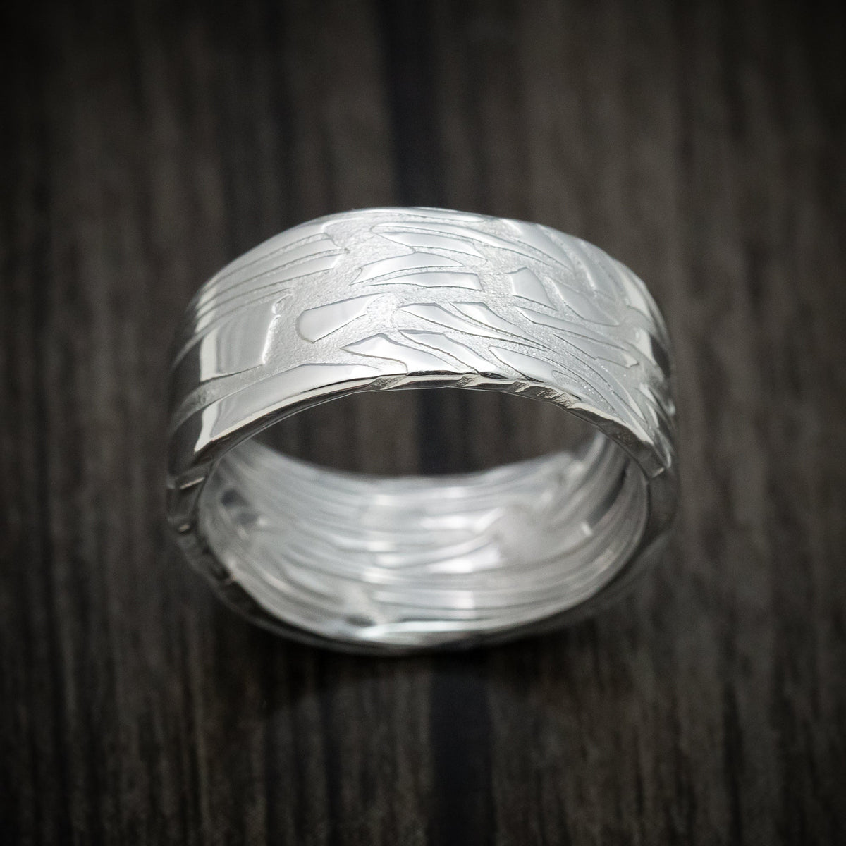Vanguard XII - Scale Kuro Damascus Steel Men's Wedding Ring Band - view 2 - Nura Lab