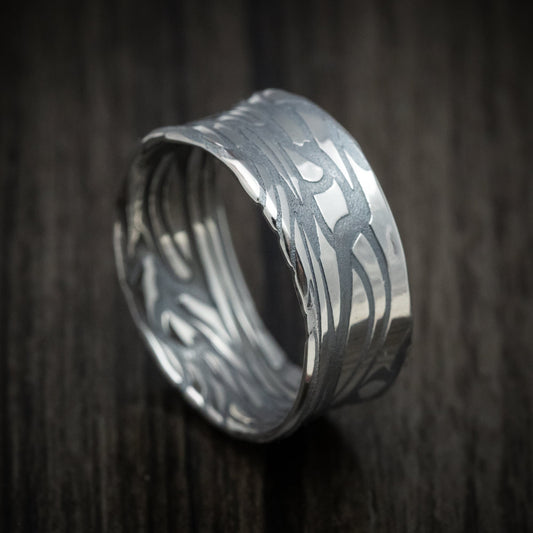 Summit XII - Scale Kuro Damascus Steel Men's Wedding Ring Band - Nura Lab