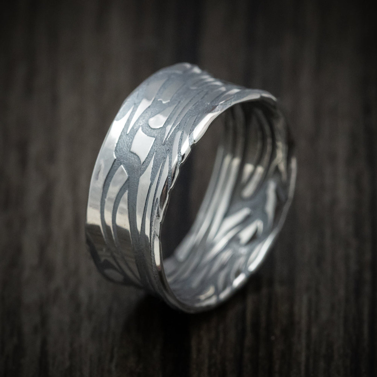 Summit XII - Scale Kuro Damascus Steel Men's Wedding Ring Band - view 4 - Nura Lab