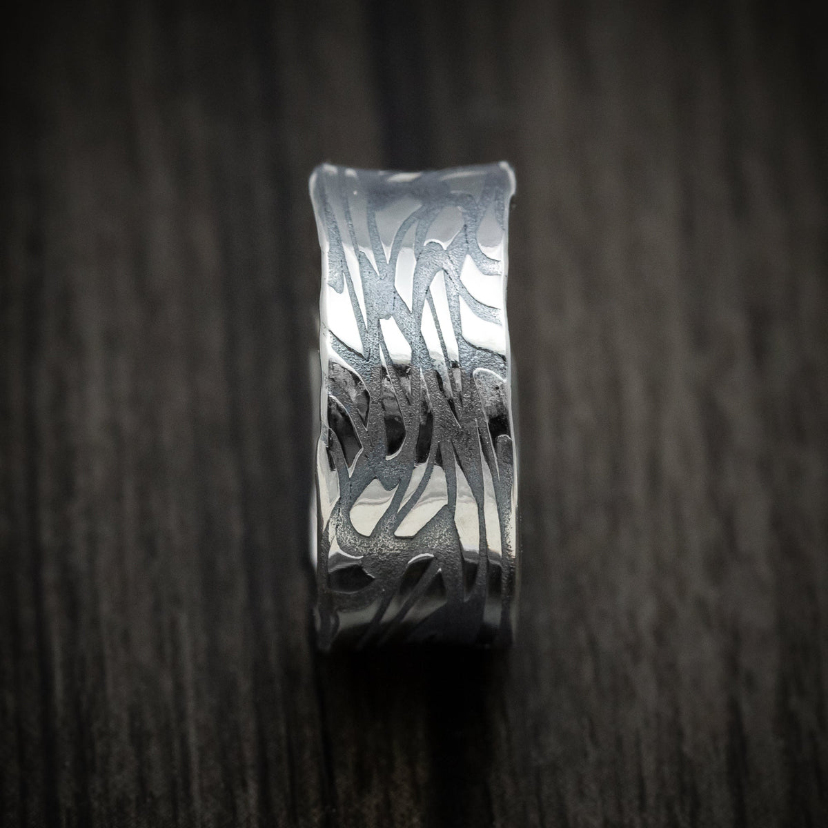 Summit XII - Scale Kuro Damascus Steel Men's Wedding Ring Band - view 3 - Nura Lab