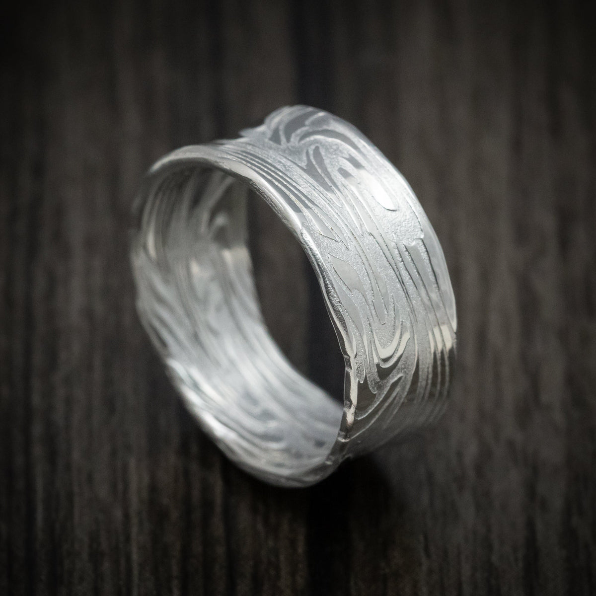 Forge XII - Scale Kuro Damascus Steel Men's Wedding Ring Band - Nura Lab