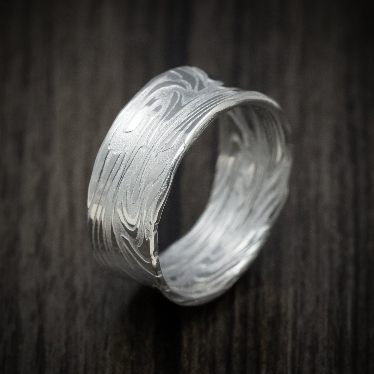 Forge XII - Scale Kuro Damascus Steel Men's Wedding Ring Band - view 4 - Nura Lab