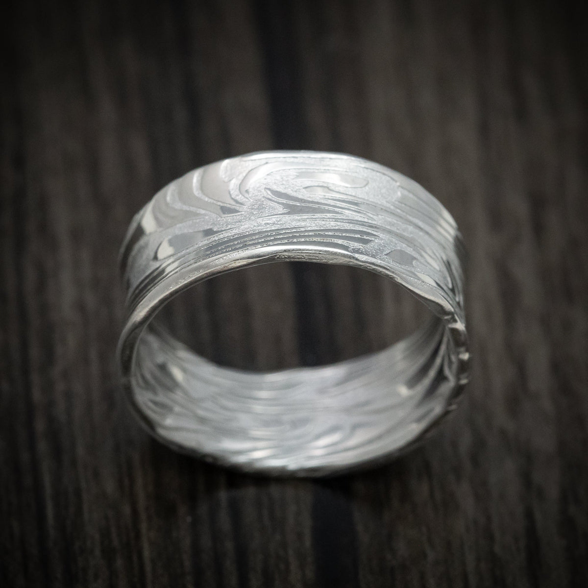 Forge XII - Scale Kuro Damascus Steel Men's Wedding Ring Band - view 2 - Nura Lab