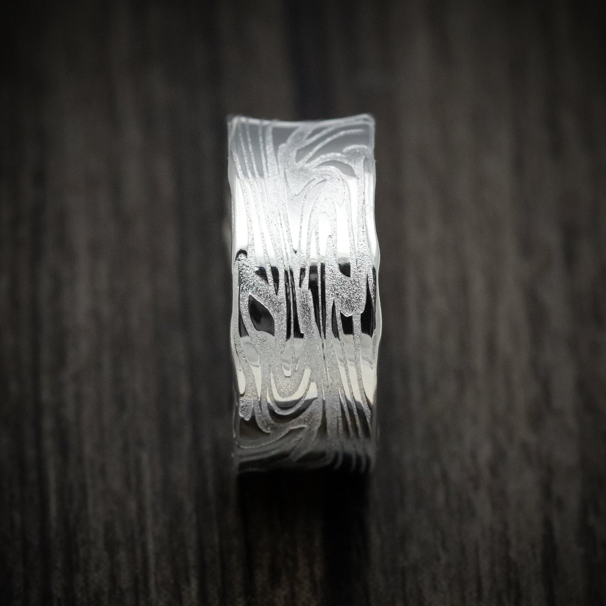 Forge XII - Scale Kuro Damascus Steel Men's Wedding Ring Band - view 3 - Nura Lab
