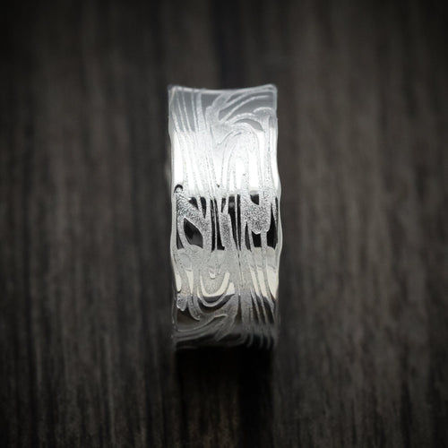 Forge XII - Scale Kuro Damascus Steel Men's Wedding Ring Band - view 3 - Nura Lab
