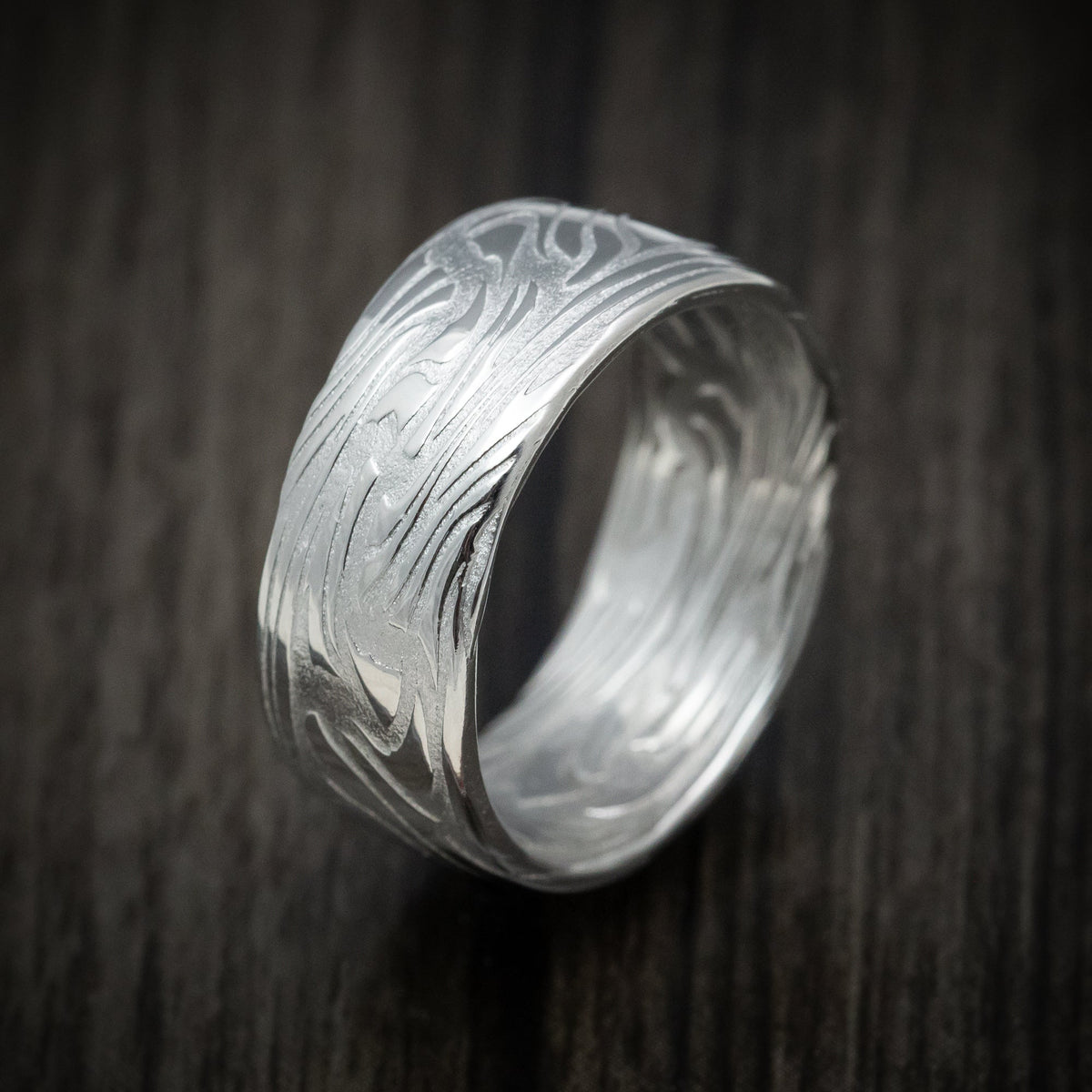 Dominion XII - Scale Kuro Damascus Steel Men's Wedding Ring Band - view 4 - Nura Lab