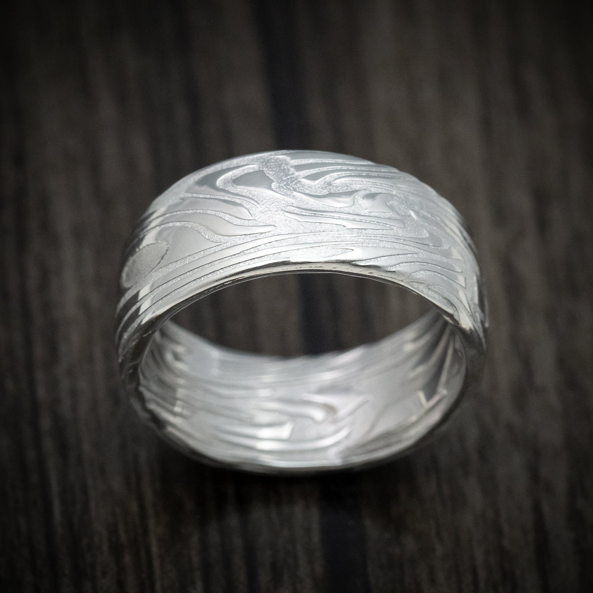 Dominion XII - Scale Kuro Damascus Steel Men's Wedding Ring Band - view 2 - Nura Lab