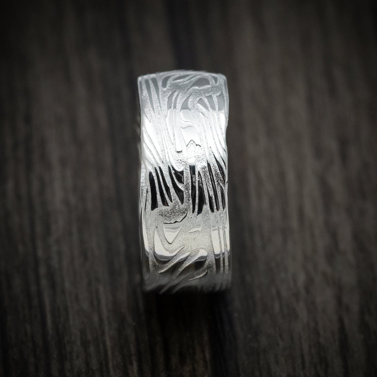 Dominion XII - Scale Kuro Damascus Steel Men's Wedding Ring Band - view 3 - Nura Lab
