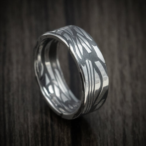 Valorant XI - Scale Kuro Damascus Steel Men's Wedding Ring Band - Nura Lab