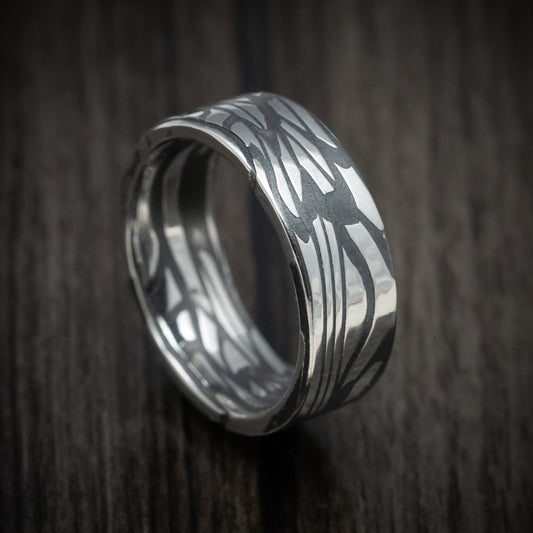 Valorant XI - Scale Kuro Damascus Steel Men's Wedding Ring Band - Nura Lab