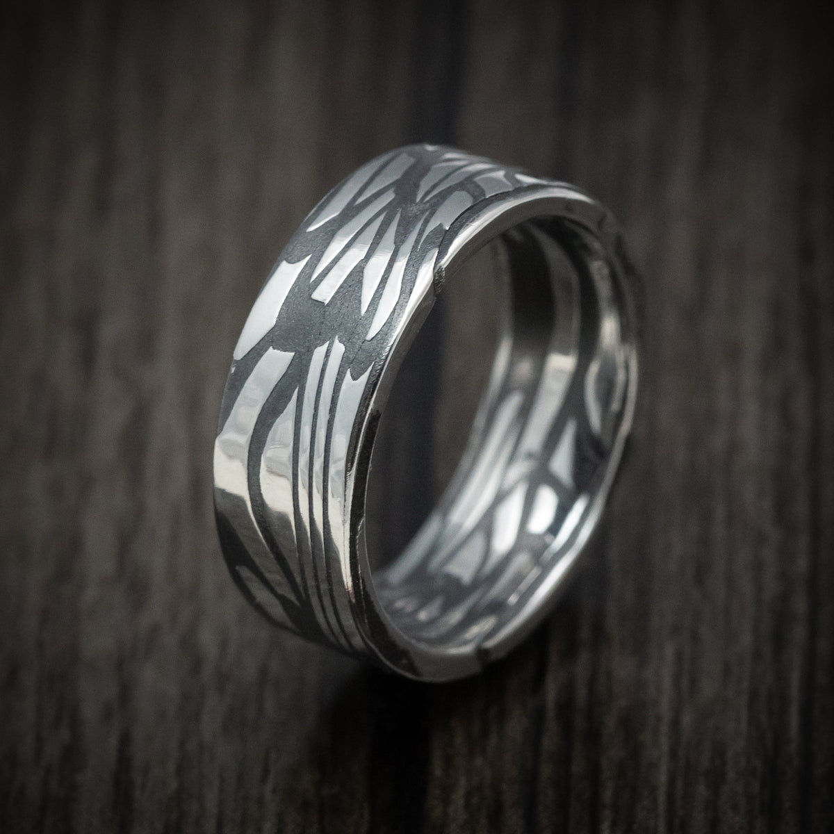Valorant XI - Scale Kuro Damascus Steel Men's Wedding Ring Band - view 4 - Nura Lab