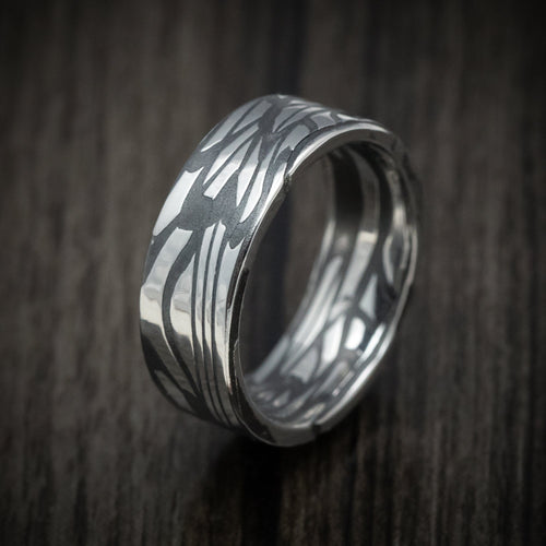Valorant XI - Scale Kuro Damascus Steel Men's Wedding Ring Band - view 4 - Nura Lab