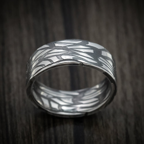 Valorant XI - Scale Kuro Damascus Steel Men's Wedding Ring Band - view 2 - Nura Lab