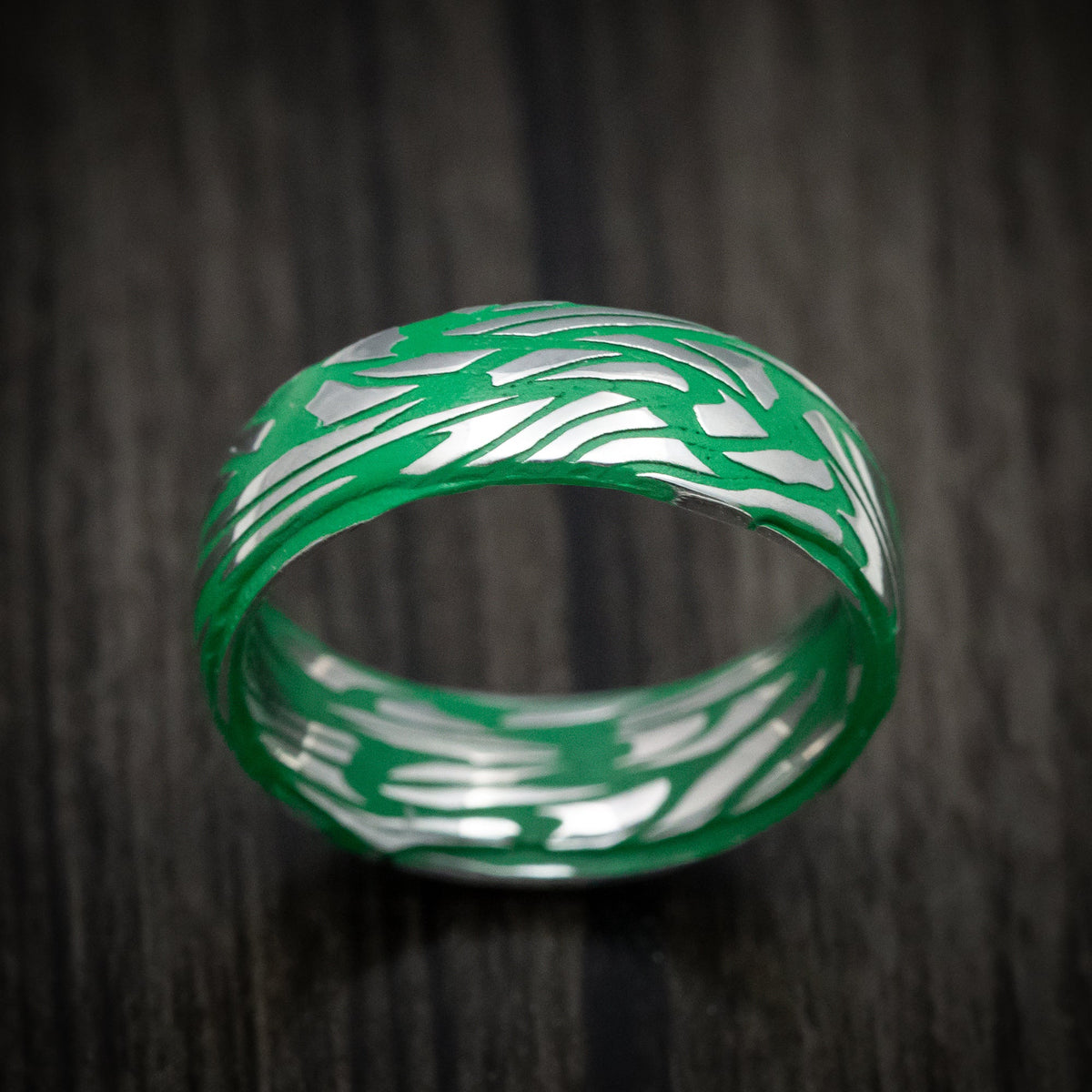 Noble XI - Scale Kuro Damascus Steel Men's Wedding Ring with Cerakote Grooves Band - view 2 - Nura Lab