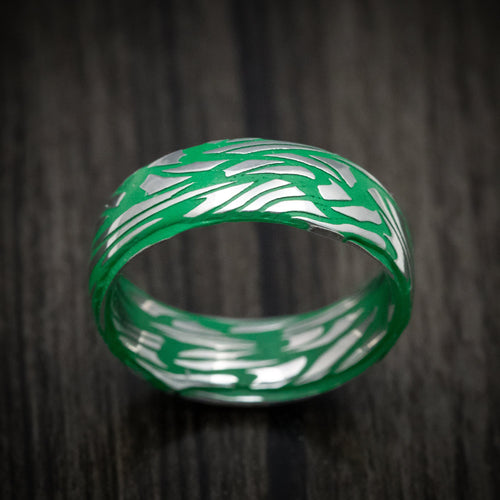 Noble XI - Scale Kuro Damascus Steel Men's Wedding Ring with Cerakote Grooves Band - view 2 - Nura Lab