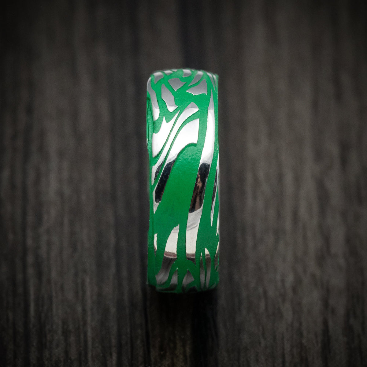 Noble XI - Scale Kuro Damascus Steel Men's Wedding Ring with Cerakote Grooves Band - view 3 - Nura Lab