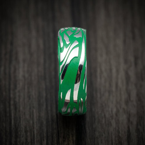 Noble XI - Scale Kuro Damascus Steel Men's Wedding Ring with Cerakote Grooves Band - view 3 - Nura Lab